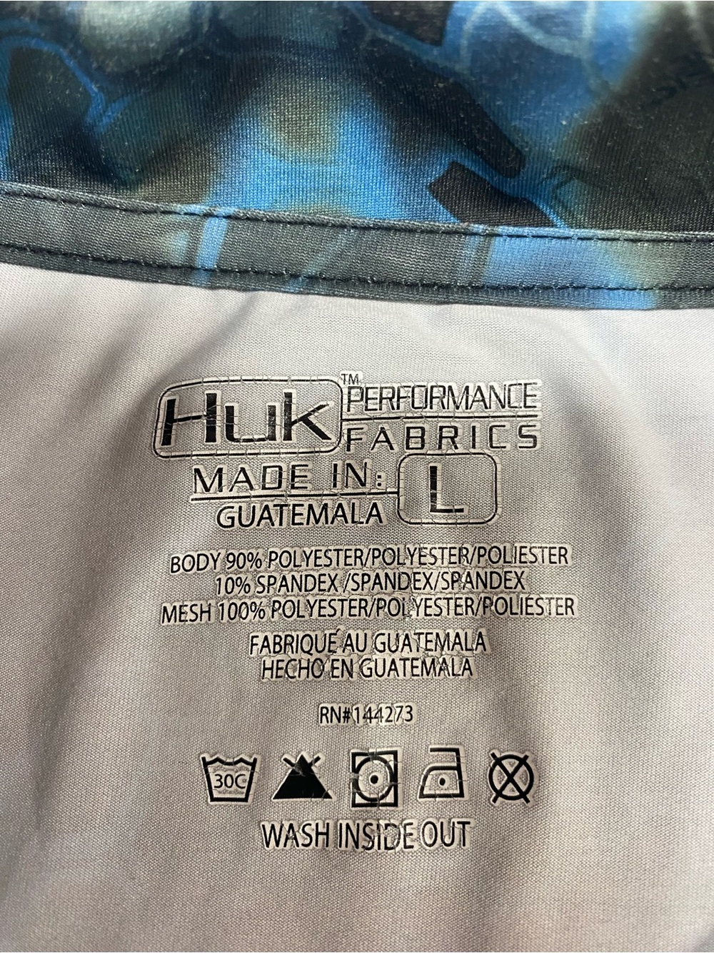 Huk Fishing Performance Blue & Black Abstract Print Polo Men’s Large - Picture 3 of 4